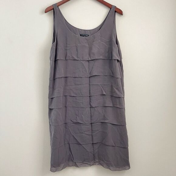 EILEEN FISHER Gray Silk Tiered Shift Dress | Size Large - Picture 1 of 6